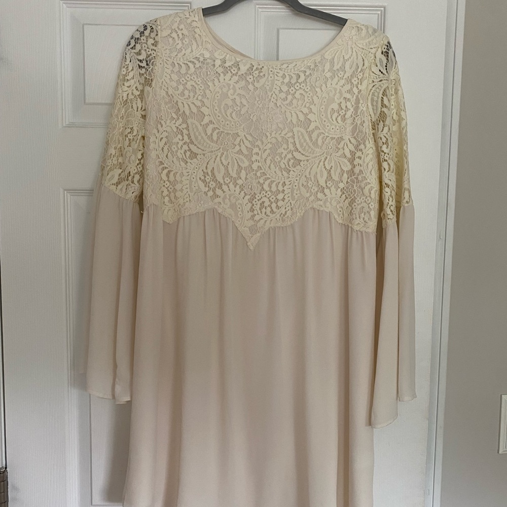 White Lace Dress with Bell Sleeves
